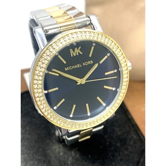 Michael Kors Womens Watch MKO1049 Quartz Blue Dial Two Tone Stainless Steel 38mm